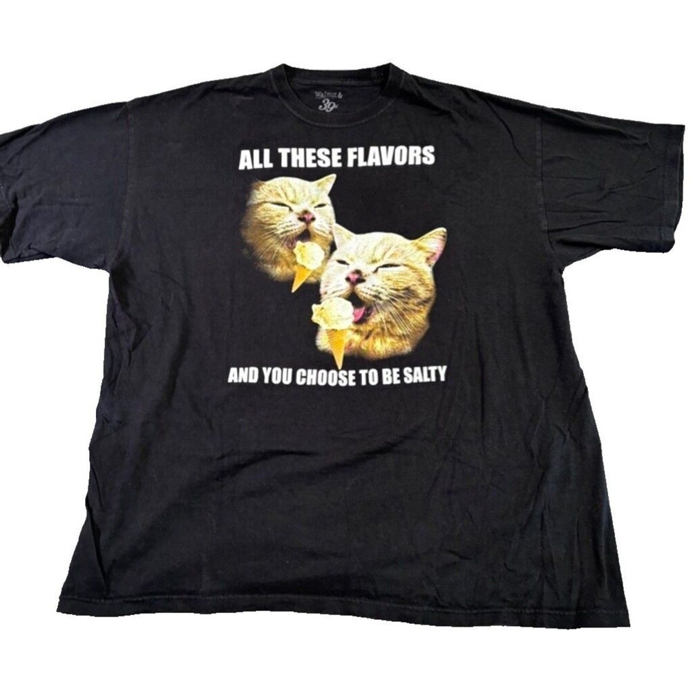 Walnut & 39th Men's Black 2XL "All These Flavors" Cats Ice Cream Funny T-Shirt
